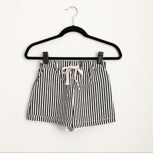 Black and White Striped Drawstring Shorts